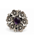 Anillo de amatista con flores de plata .925, vista frontal.