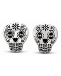 Par de broqueles de calavera de azúcar en plata .925 con detalles pavonados
