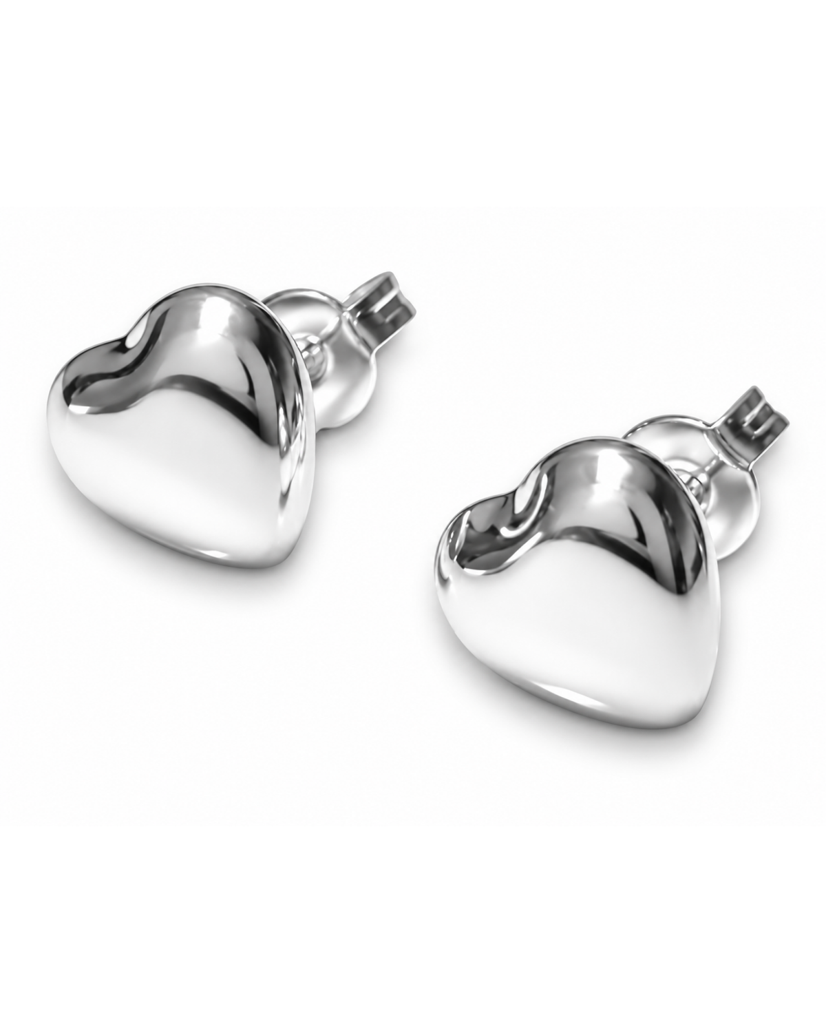 Par de broqueles de corazón de plata .925, vista en ángulo.