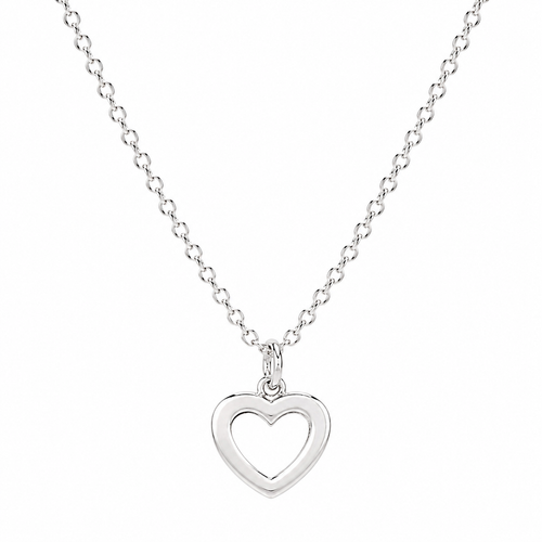 Collar Corazón Abierto de Plata .925 completo con cadena sobre fondo blanco