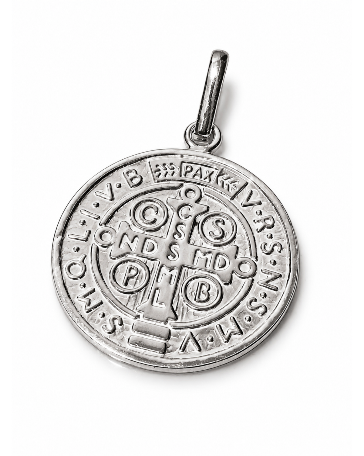 Medalla de San Benito de plata .925, vista posterior.