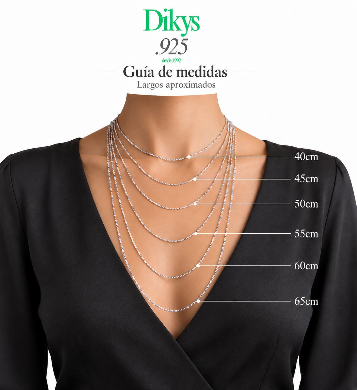 Guía de medidas para collares Dikys de 40 a 65 cm