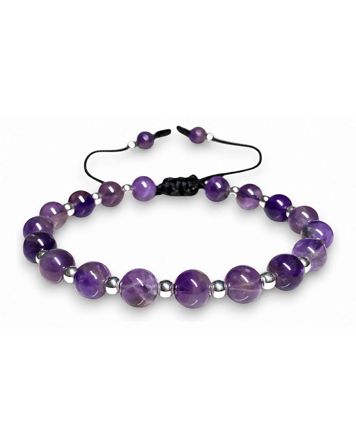 Pulsera de amatista y plata .925, vista frontal completa.