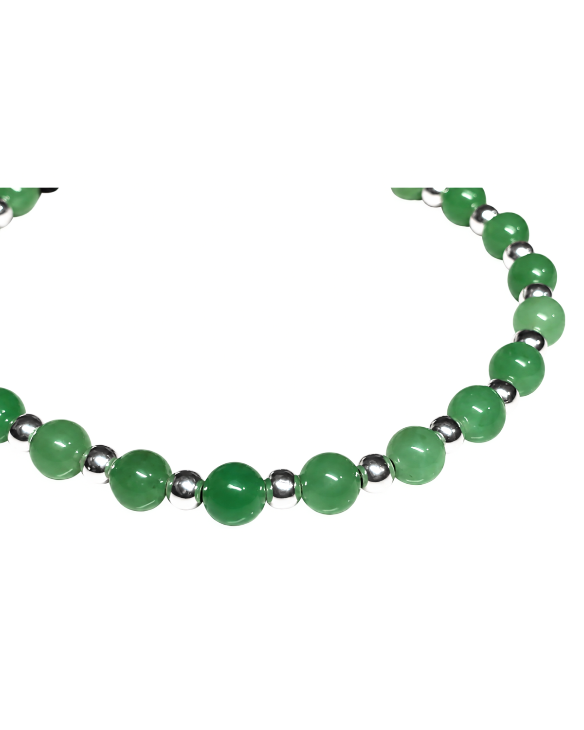 Detalle de las cuentas de aventurina verde de 4 mm y plata .925.
