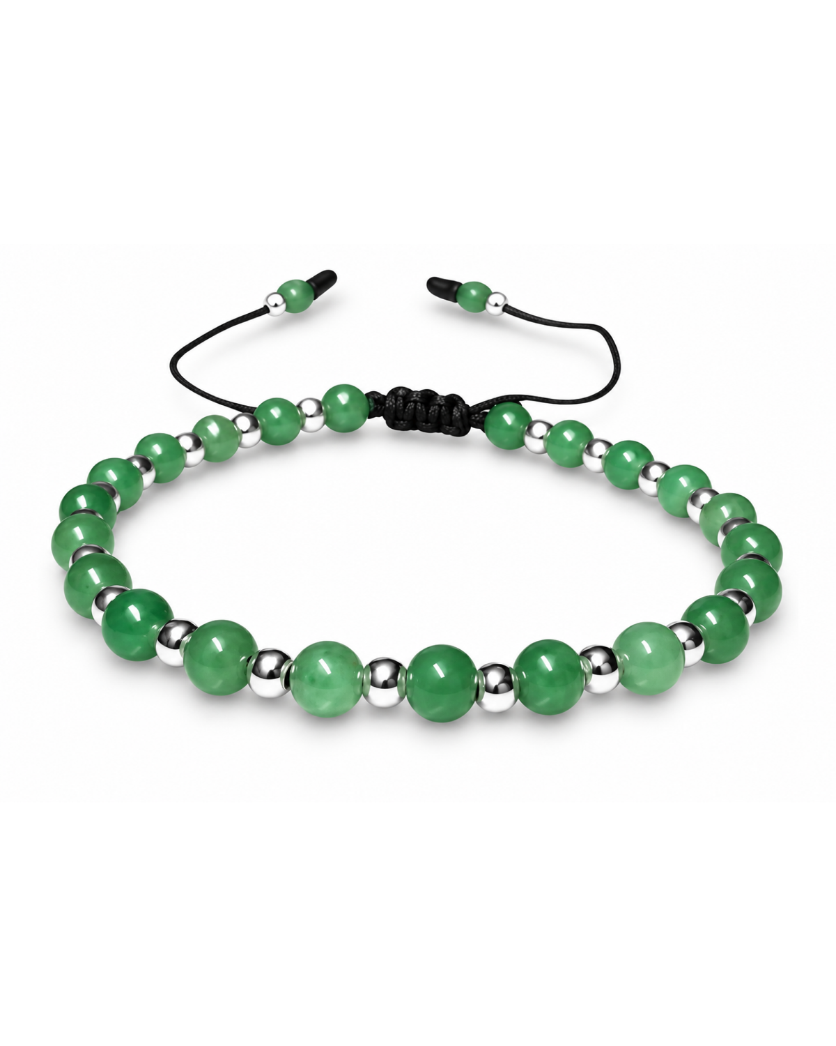 Pulsera de aventurina verde y plata .925, vista frontal completa.