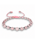Pulsera de cuarzo rosa y plata .925, vista frontal completa.