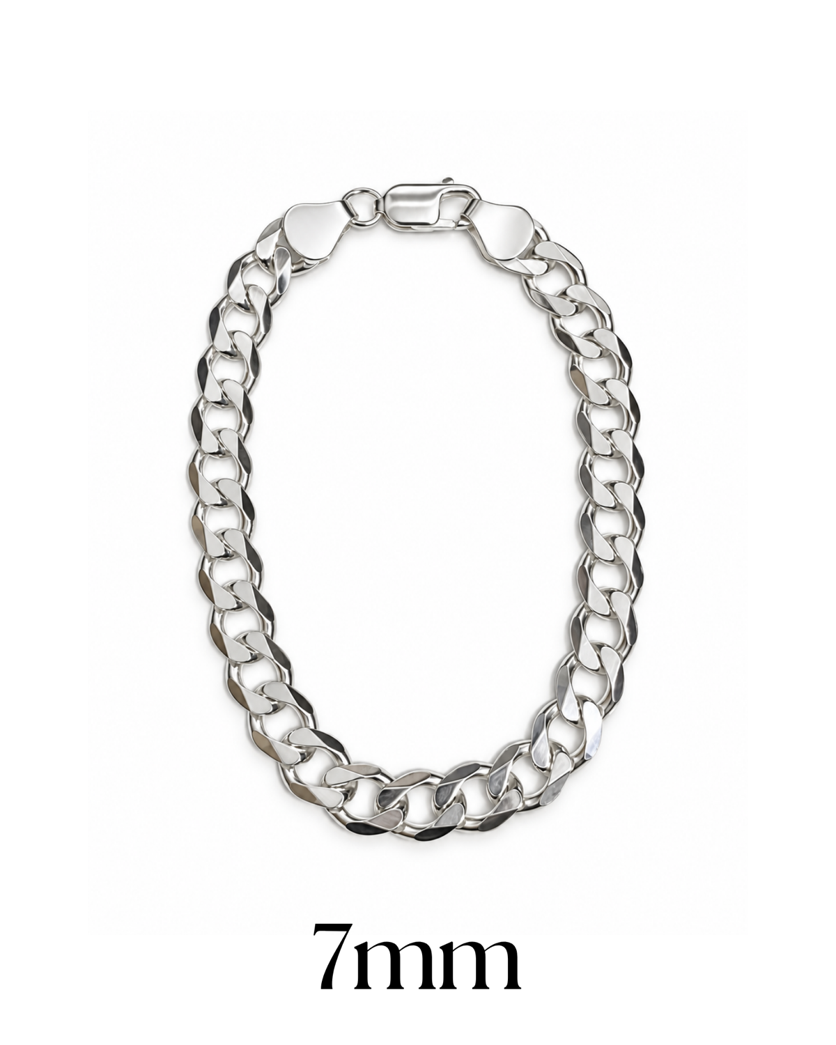 Pulsera cubana lisa de 7 mm en plata .925, vista frontal.