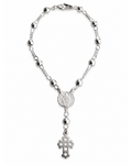 Pulsera Decenario San Benito de plata .925 con cuentas de 4 mm, vista frontal completa.