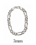 Pulsera Figaro diamantada de 7 mm en plata .925, vista frontal.