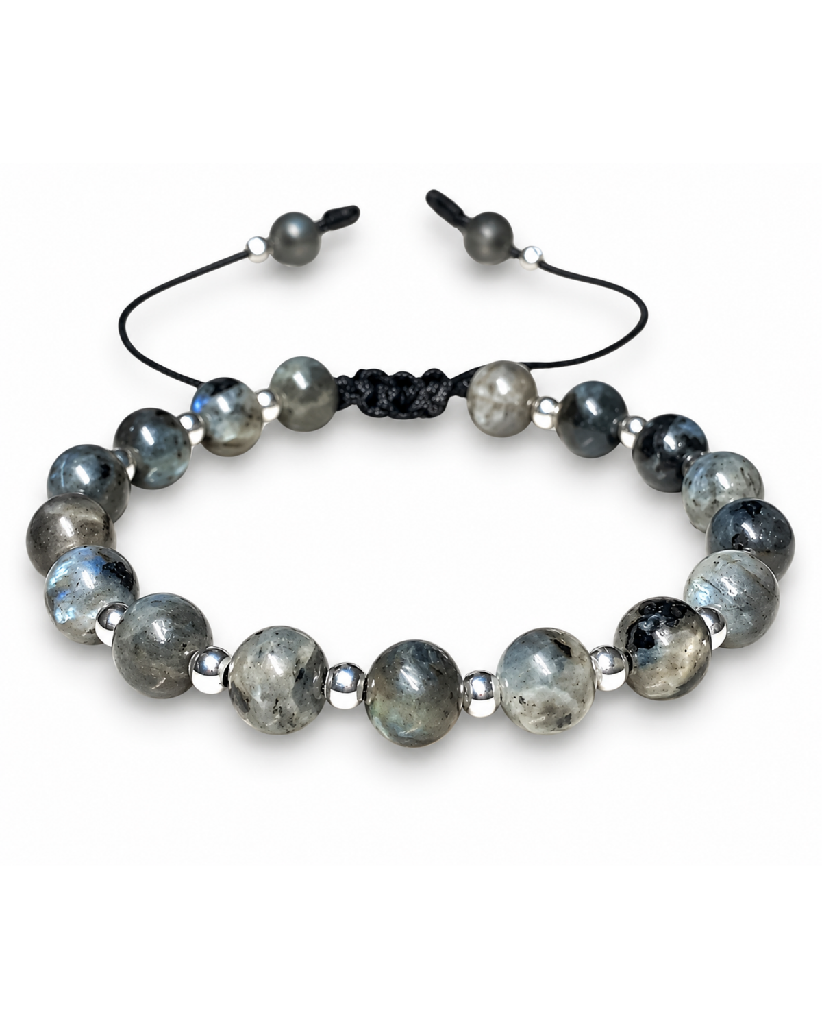 Pulsera de larvikita y plata .925, vista frontal completa.