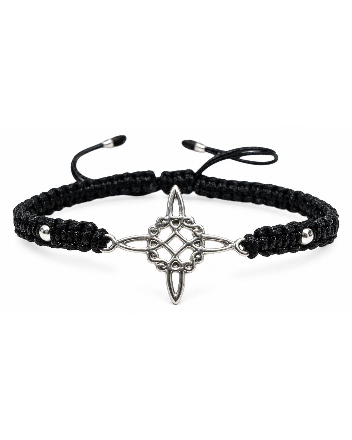 Pulsera Nudo de Bruja de plata .925, vista frontal completa.