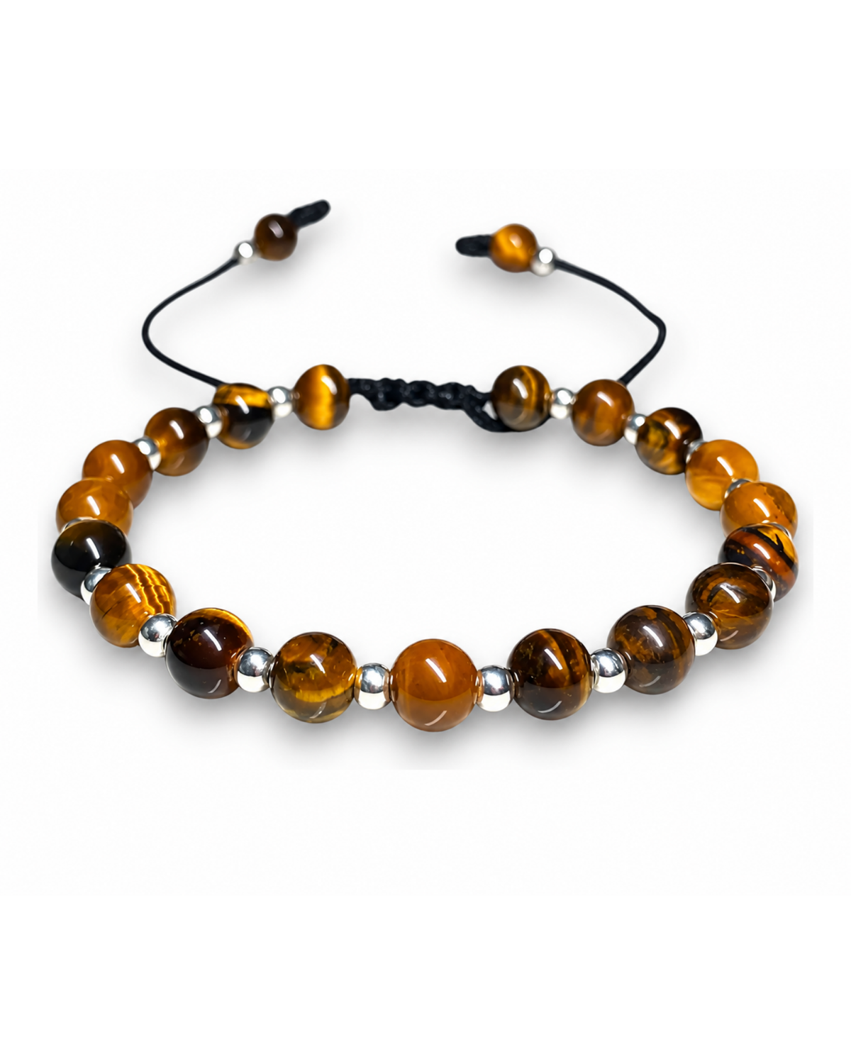 Pulsera de ojo de tigre y plata .925, vista frontal completa.