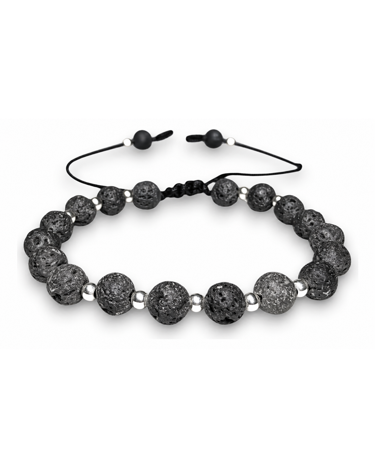 Pulsera de piedra volcánica y plata .925, vista frontal completa.